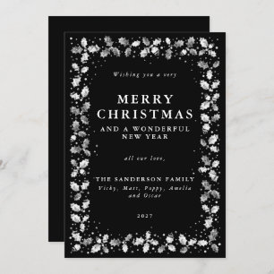 Black Hand Printed Holly Holiday Card