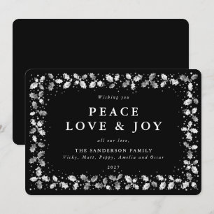 Black Hand Printed Holly Peace Love + Joy Holiday Card