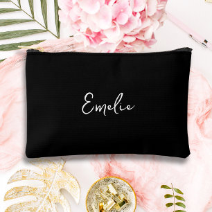 Black hand script monogram modern accessory pouch