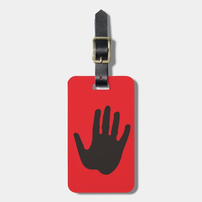 Black hand stop on red luggage tag (Front Vertical)