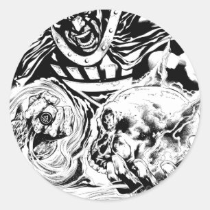 Black Hand with Skull Panel 2 Classic Round Sticker