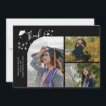 Black Hand Written Thank You Multi Photo Announcement<br><div class="desc">Modern and whimsical graduation announcement photo card featuring 3 photos on the front and 1 on the back. The text says "Thank You" with twinkling stars. Add the graduate's name,  information,  and message to personalize this card. Black.</div>