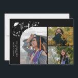 Black Hand Written Thank You Multi Photo Announcement<br><div class="desc">Modern and whimsical graduation announcement photo card featuring 3 photos on the front and 1 on the back. The text says "Thank You" with twinkling stars. Add the graduate's name,  information,  and message to personalize this card. Black.</div>