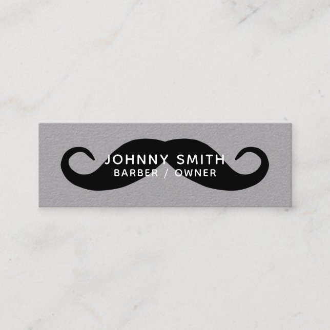 Black Handlebar Moustache Barber Mini Business Card (Front)