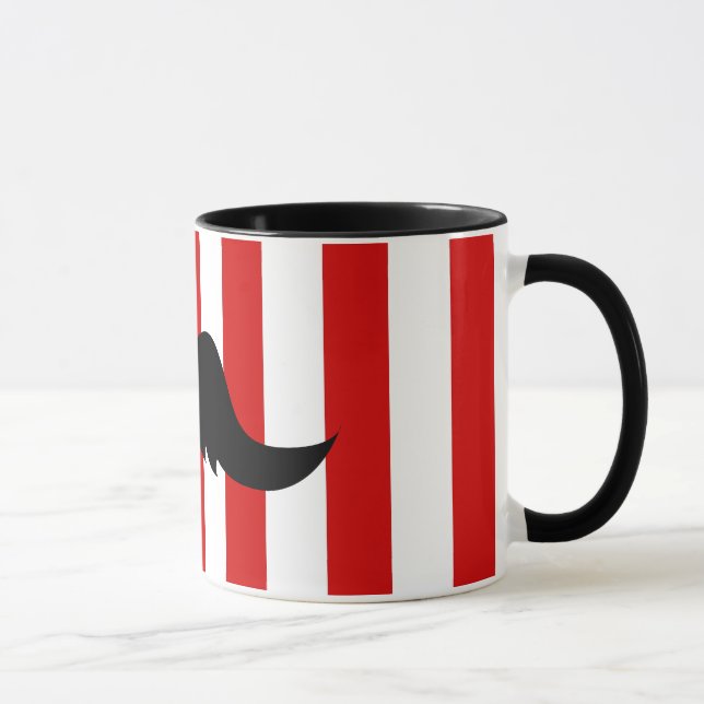 Black Handlebar Moustache w/Barber Shop Pole Mug (Right)