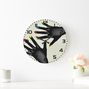 Black Hands with Colourful Nails Pop Art Large Clock