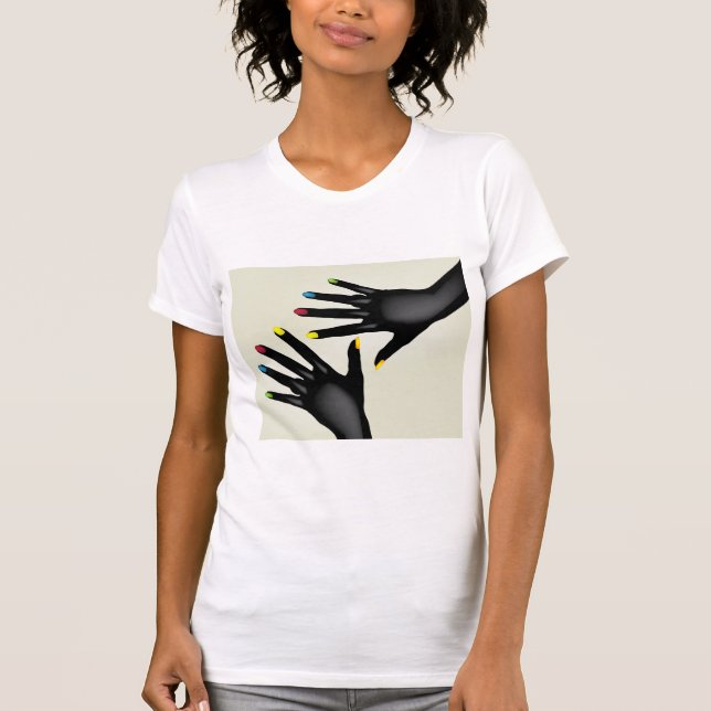 Black Hands with Colourful Nails Pop Art T-Shirt (Front)