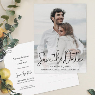 Black Handwriting Simple Photo Save the Date  Announcement Postcard
