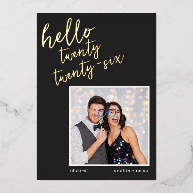 Black Handwritten New Year Photo Wedding Gold (Front)