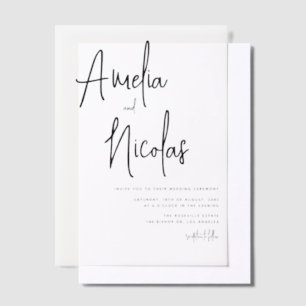 Black Handwritten Script Minimalist Wedding Vellum Invitations