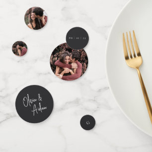 Black   Handwritten Script & Photo Wedding Confetti