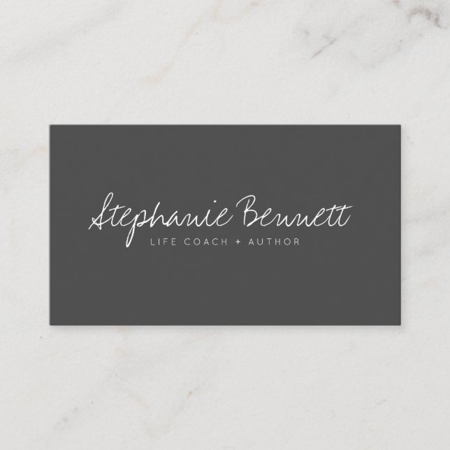Black handwritten script signature logo life coach business card (Front)