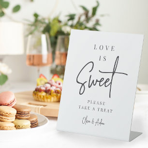 Black   Handwritten Script Wedding Dessert Table Pedestal Sign