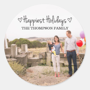 Black Happiest Holidays Photo Stickers