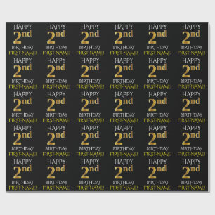 Black, "HAPPY 2nd BIRTHDAY" Wrapping Paper