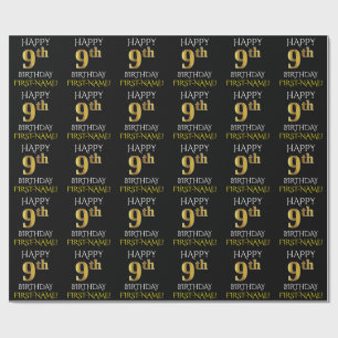 Black, "HAPPY 9th BIRTHDAY" Wrapping Paper