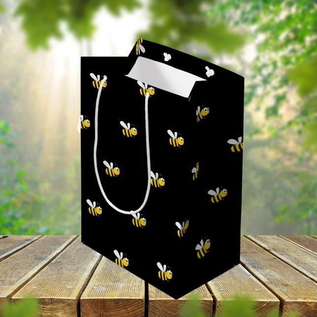 Black happy bumble bees cute fun  medium gift bag (Creator Uploaded)