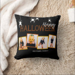 Black Happy Halloween Photo Collage Spiders Cushion<br><div class="desc">Happy Halloween 4 photos with orange borders with 4 spiders.</div>