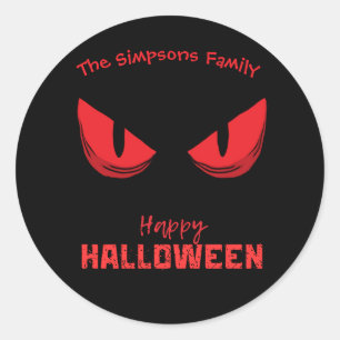 Black Happy Halloween Scary Staring Red Eyes Classic Round Sticker