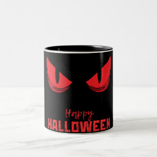 Black Happy Halloween Scary Staring Red Eyes Two-Tone Coffee Mug