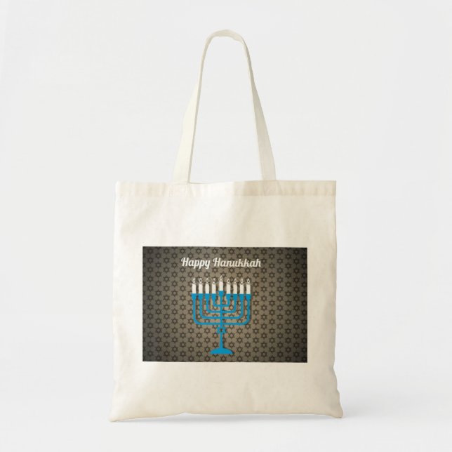 black happy hanukkah tote bag (Front)