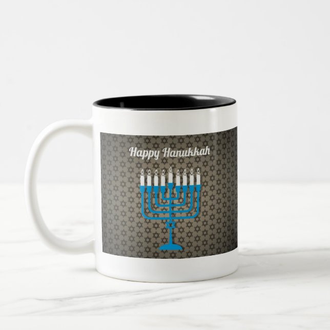 black happy hanukkah Two-Tone coffee mug (Left)
