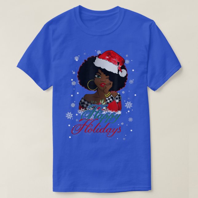 Black Happy Holidays African American Santa Mrs Cl T-Shirt (Design Front)
