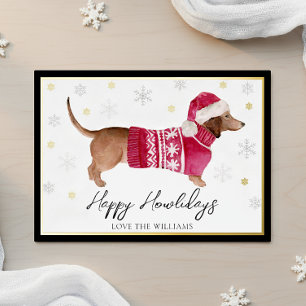 Black Happy Howlidays Watercolor Dachshund Dog