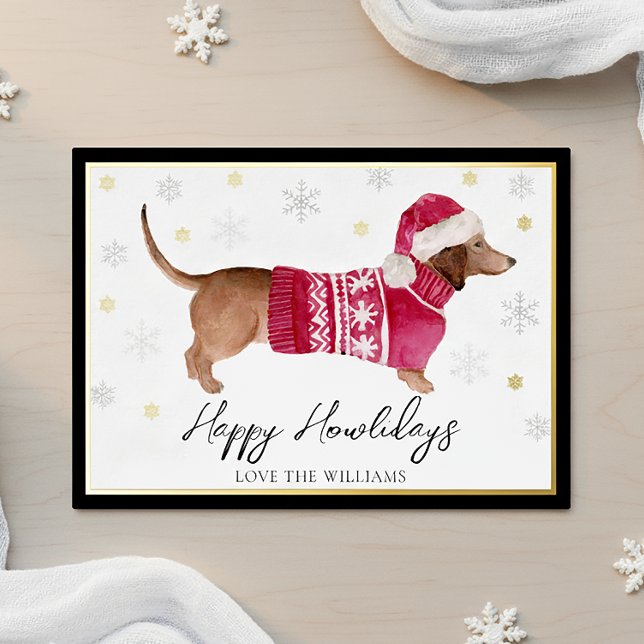 Black Happy Howlidays Watercolor Dachshund Dog (Creator Uploaded)