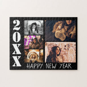 Black Happy New Year 2023 5 Photo Collage  Jigsaw Puzzle