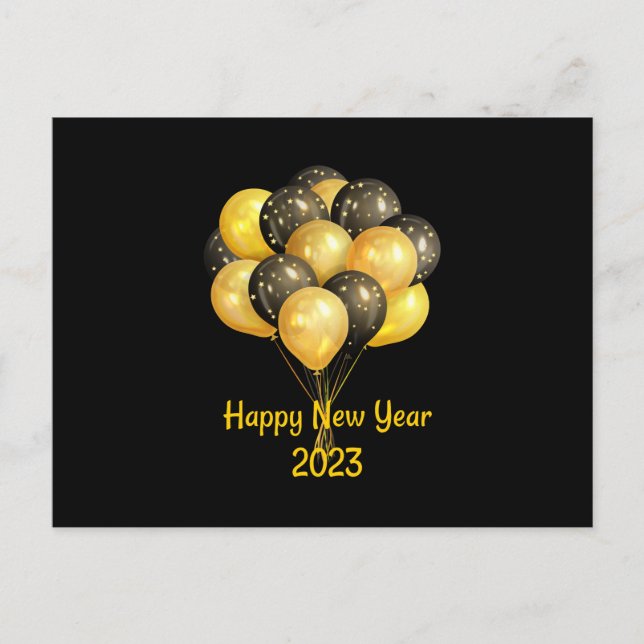 Black Happy New Year 2023 Postcard (Front)
