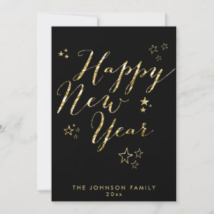 Black Happy New Year Cards Gold Foil