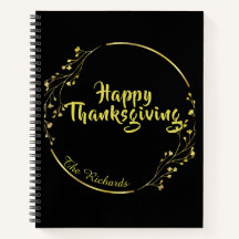 Black Happy Thanksgiving Family Spiral Notebook