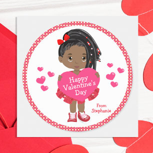 Black Happy Valentine's Day Classic Round Stick Classic Round Sticker