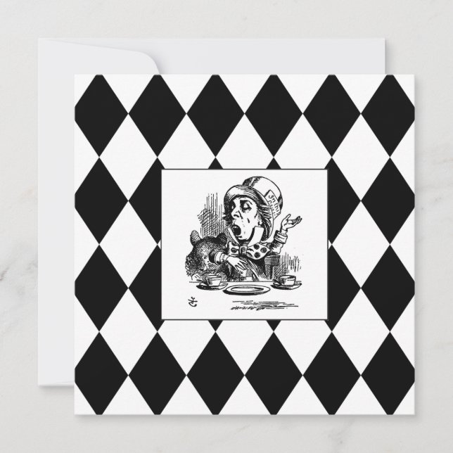 Black Harlequin Blank Mad Hatter Square card (Front)