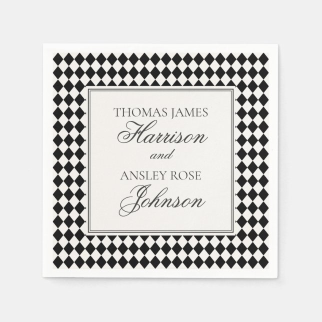 Black Harlequin Checkered Wedding Napkin (Front)