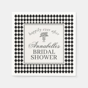 Black Harlequin Chequered Bridal Shower Napkin