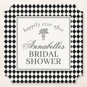 Black Harlequin Chequered Bridal Shower Paper Coaster