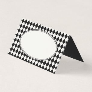Black Harlequin Chequered Folded Place Cards