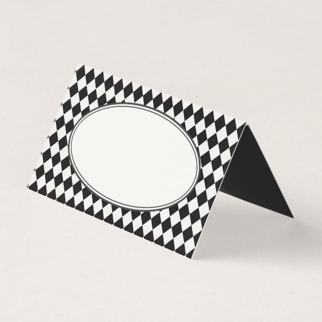 Black Harlequin Chequered Folded Place Cards (Front)