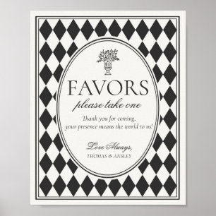 Black Harlequin Chequered Wedding Favours Sign