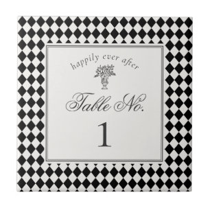 Black Harlequin Chequered Wedding Table Number Tile