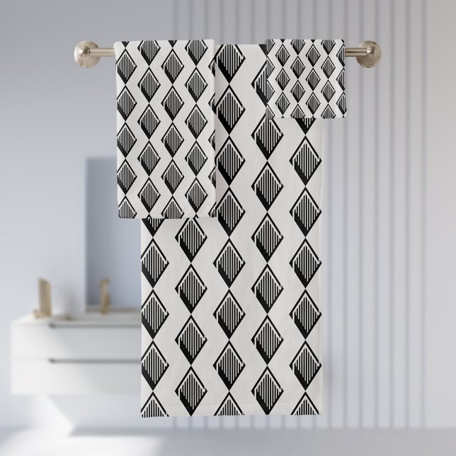 Black Harlequin Pattern Modern Elegance Bath Towel Set (Creator Uploaded)
