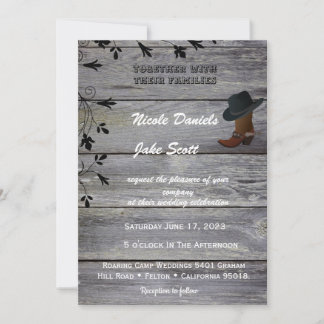 Black Hat and Cowboy Boot Classic Rustic Wedding Invitation