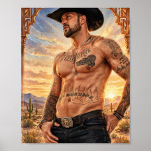 Black Hat Sunset Cowboy Poster