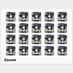 black hat vintage ladies 2 square sticker