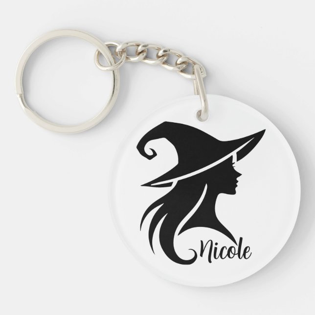 Black Hat Witch Wiccan Witches Halloween  Key Ring (Front)