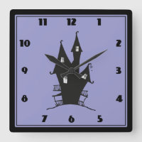 Black Haunted House on Purple Background