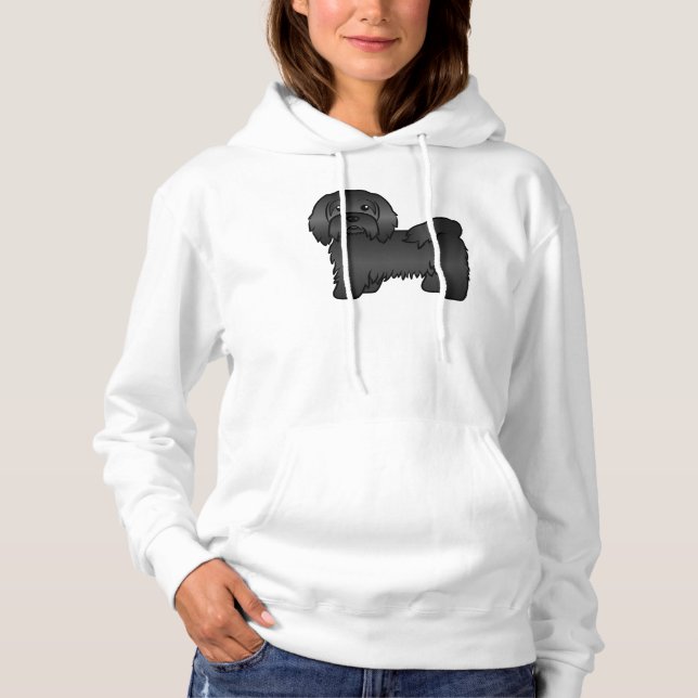 Black Havanese Cute Cartoon Dog Illustration Hoodie (Front)