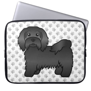 Black Havanese Cute Cartoon Dog Illustration Laptop Sleeve